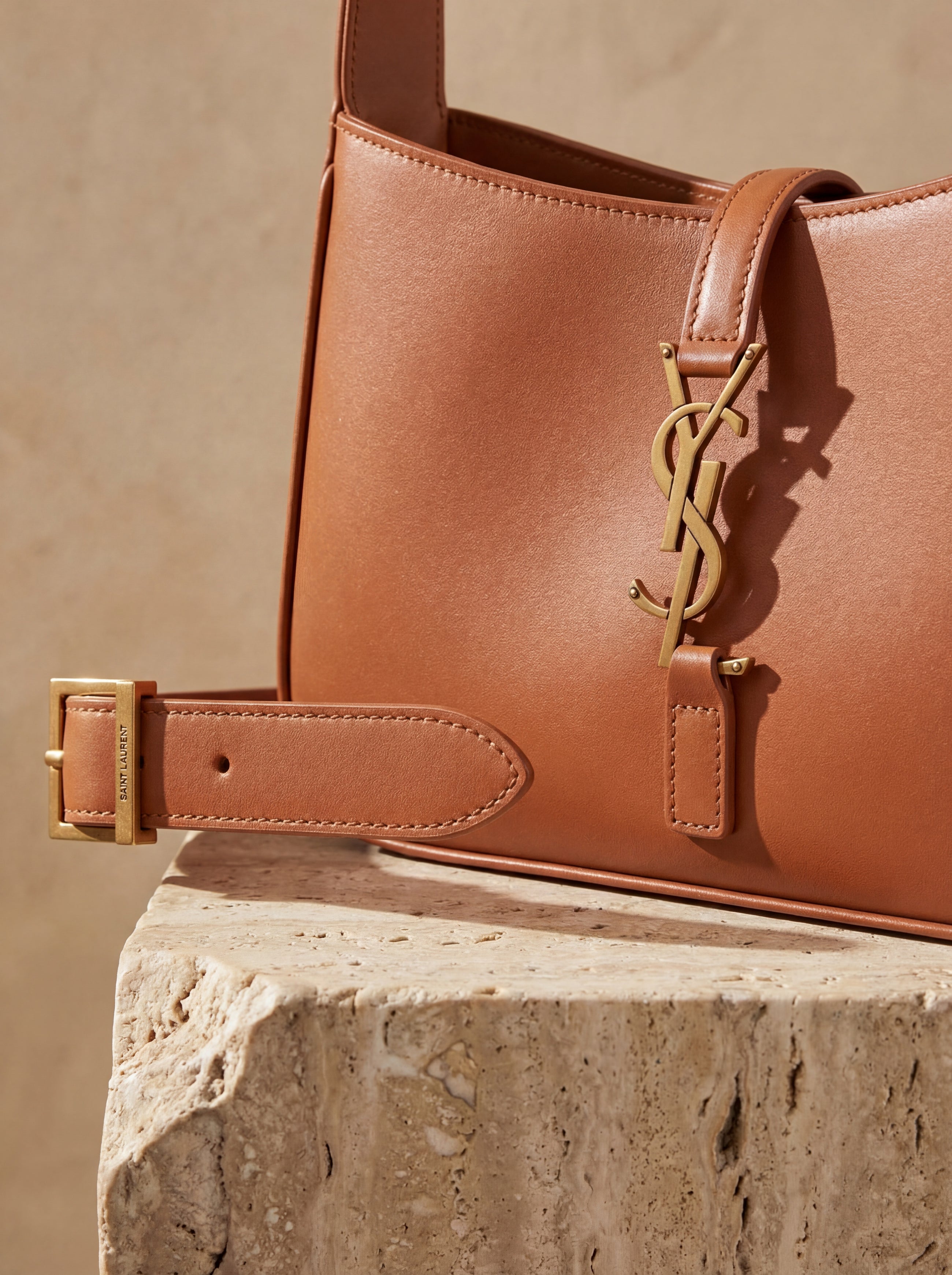 Saint Laurent Calf Leather Hobo Shoulder Bag