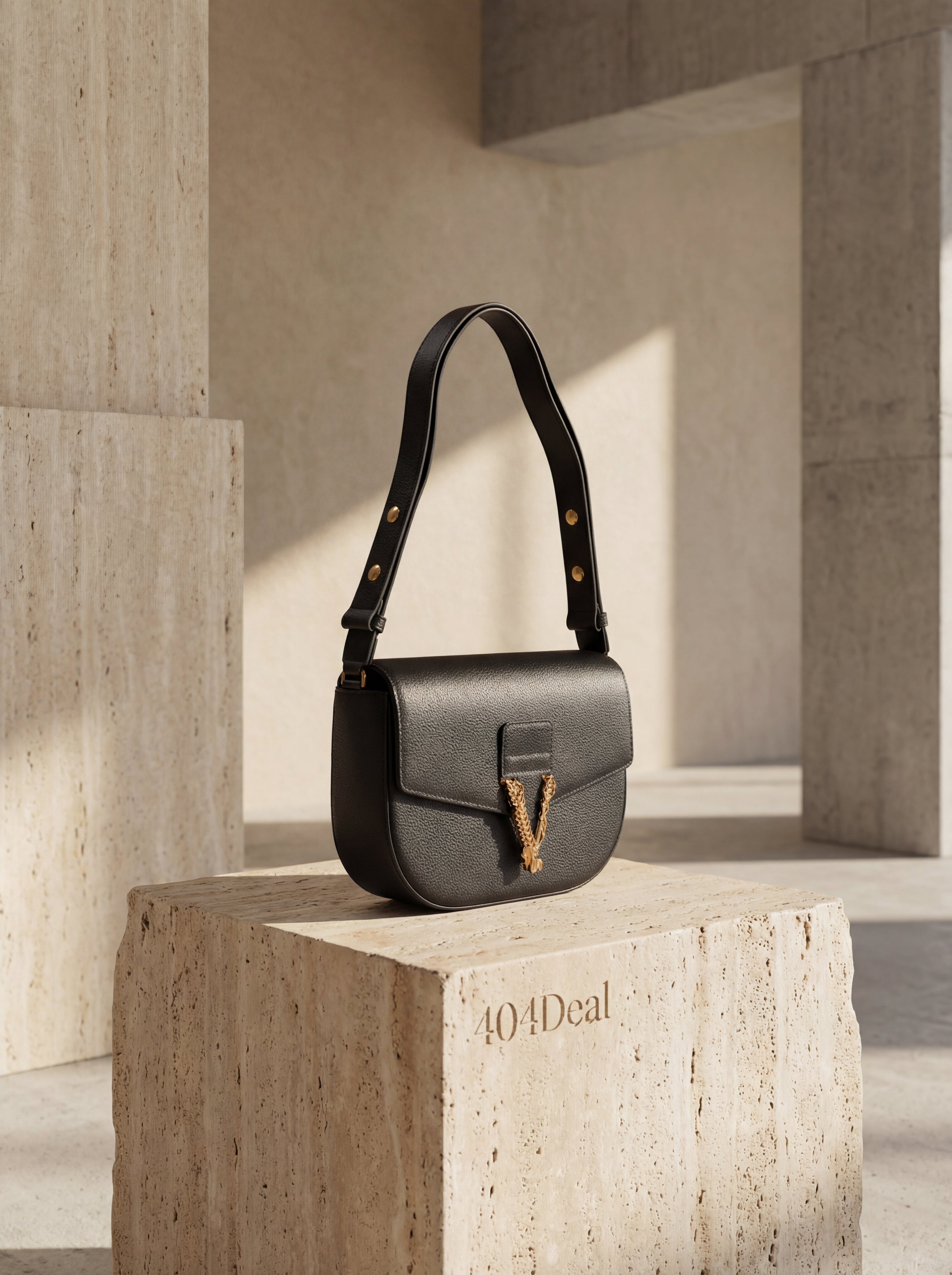 Sac bandoulière Versace en cuir de veau grainé noir avec logo