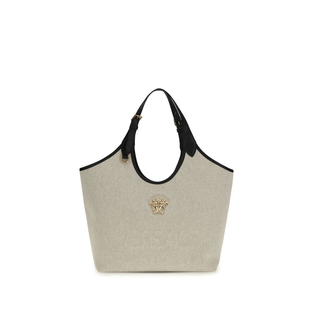 Versace La Medusa Shoulder Bag in Beige Cotton