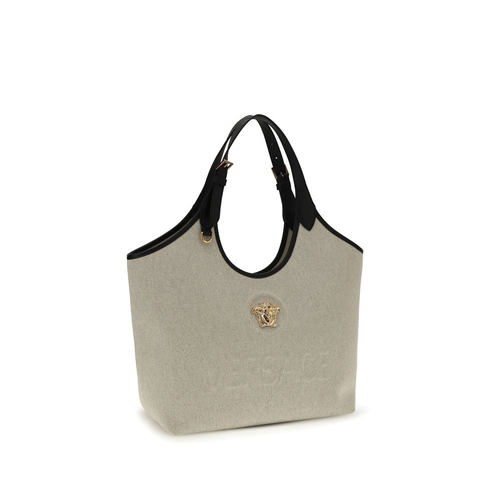 Versace La Medusa Shoulder Bag in Beige Cotton