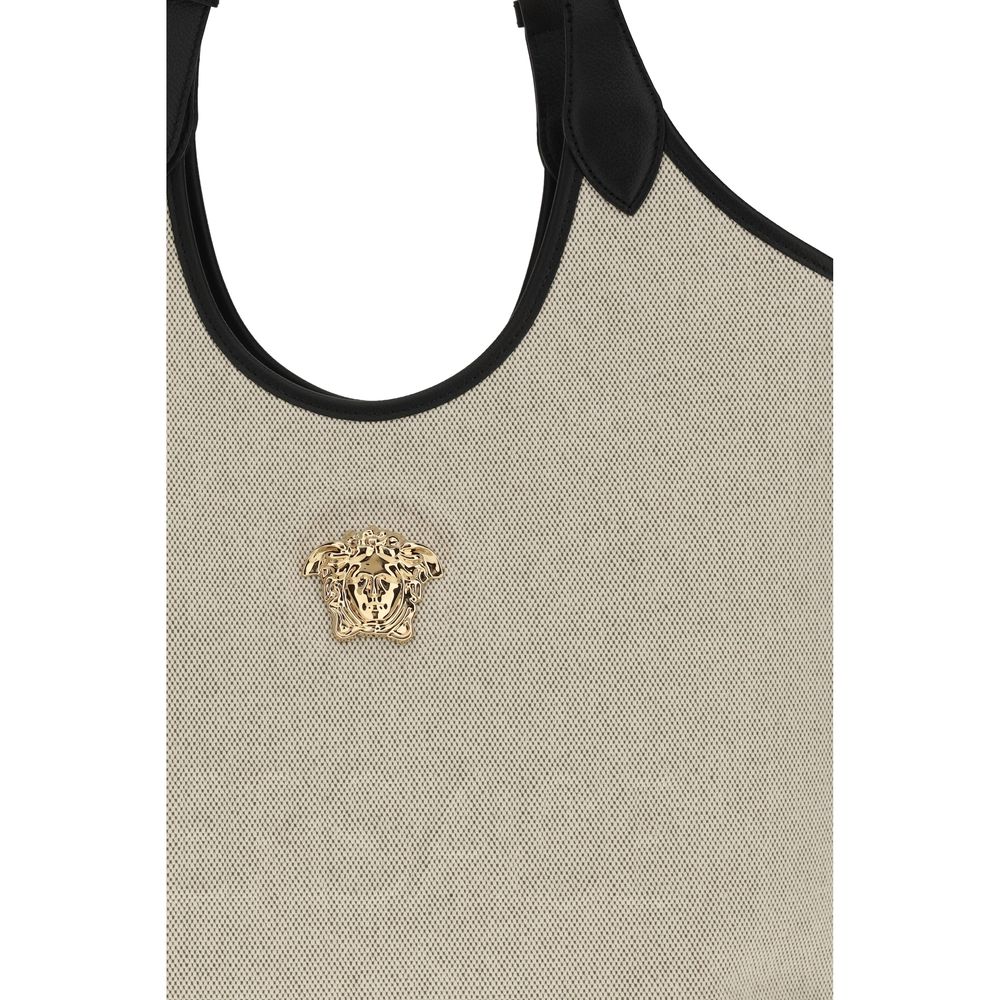 Versace La Medusa Shoulder Bag in Beige Cotton