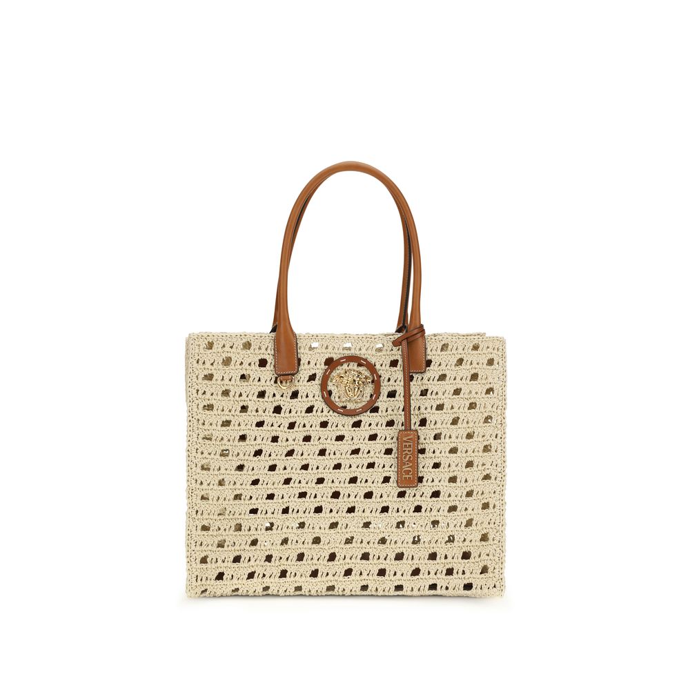 Versace Tote Handbag in Beige Cotton