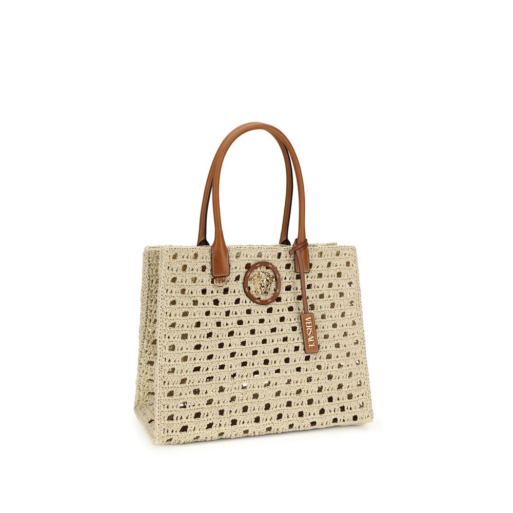 Versace Tote Handbag in Beige Cotton