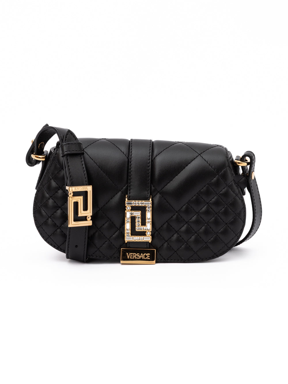 Versace Quilted Shoulder Strap Bag in Black Leather