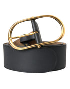 Dolce & Gabbana — Black Calfskin Classic Belt with Gold Oval Buckle