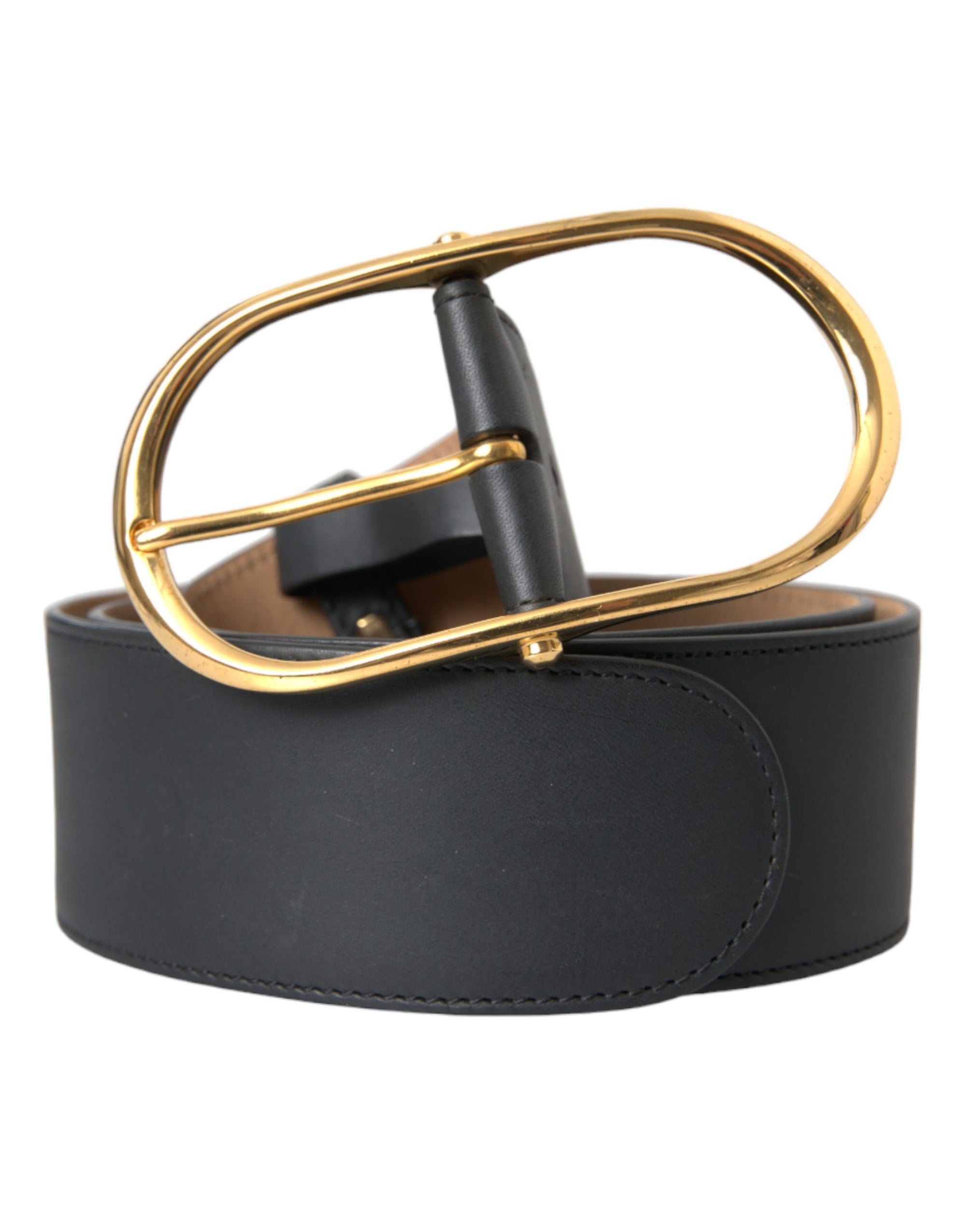 Dolce & Gabbana — Black Calfskin Classic Belt with Gold Oval Buckle