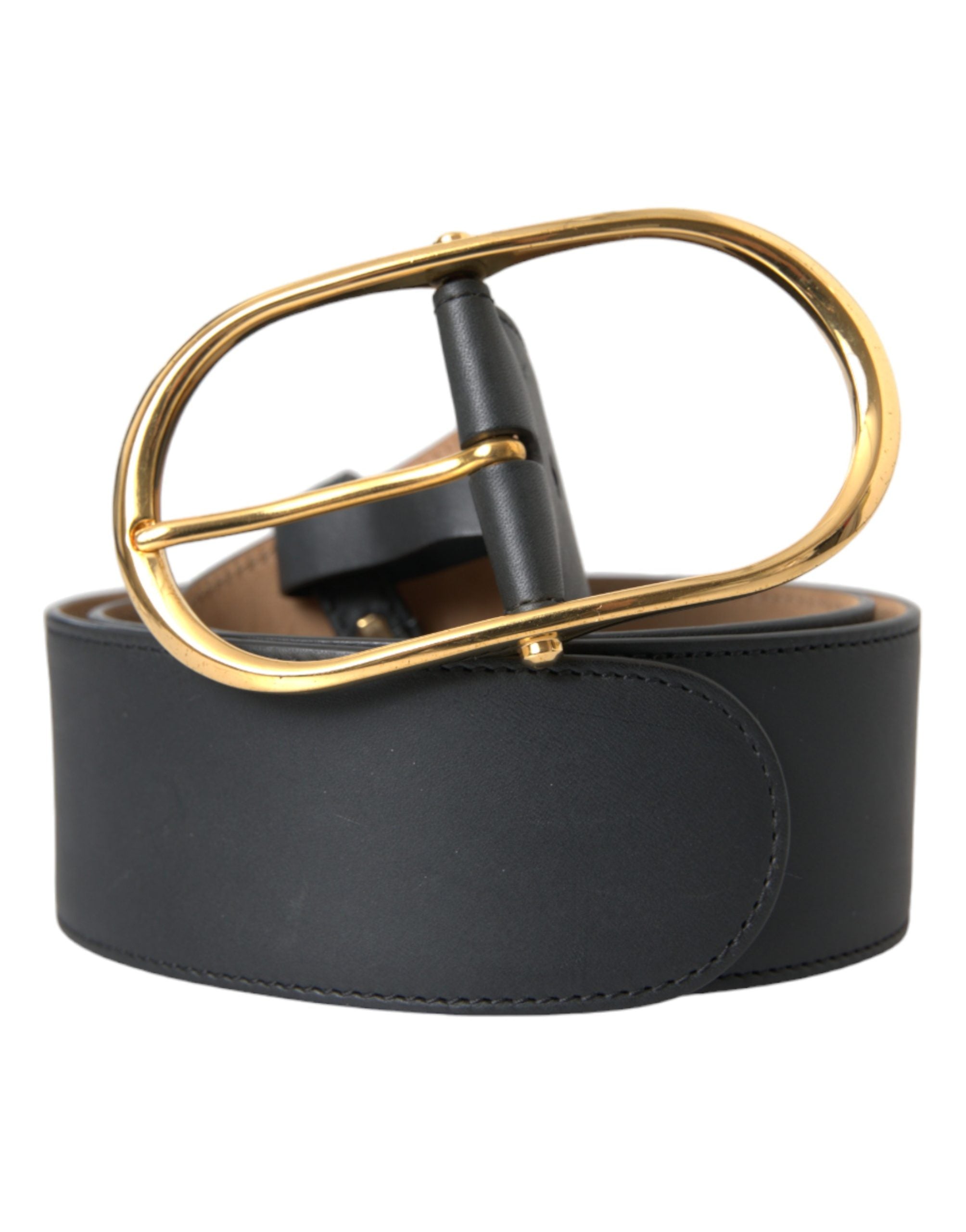 Dolce & Gabbana — Black Calfskin Classic Belt with Gold Oval Buckle