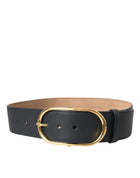 Dolce & Gabbana — Black Calfskin Classic Belt with Gold Oval Buckle