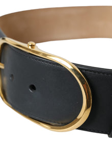 Dolce & Gabbana — Black Calfskin Classic Belt with Gold Oval Buckle