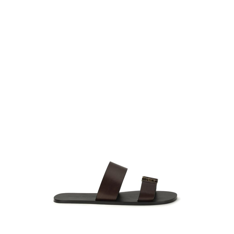Saint Laurent — Babylone Flat Sandals in Smooth Leather