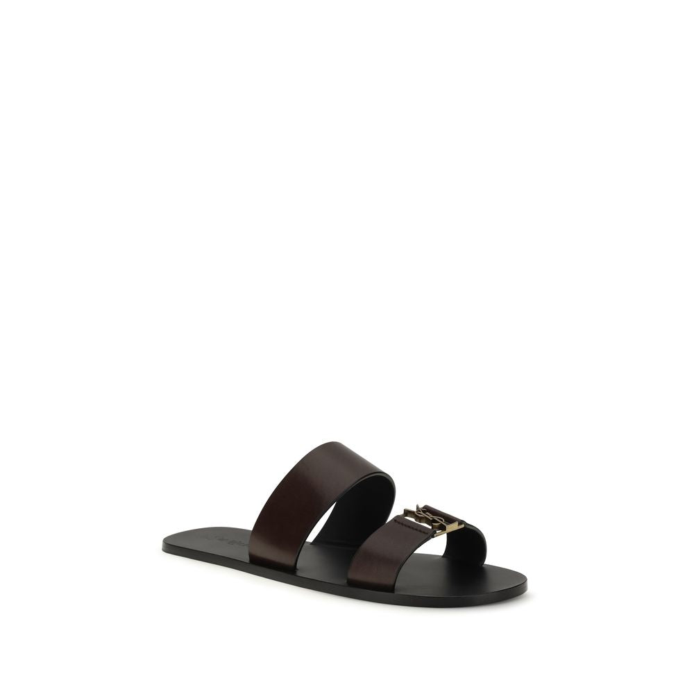 Saint Laurent — Babylone Flat Sandals in Smooth Leather