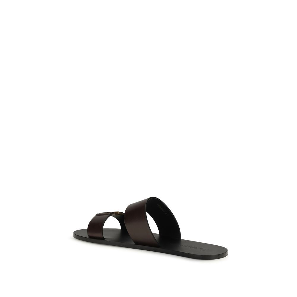 Saint Laurent — Babylone Flat Sandals in Smooth Leather