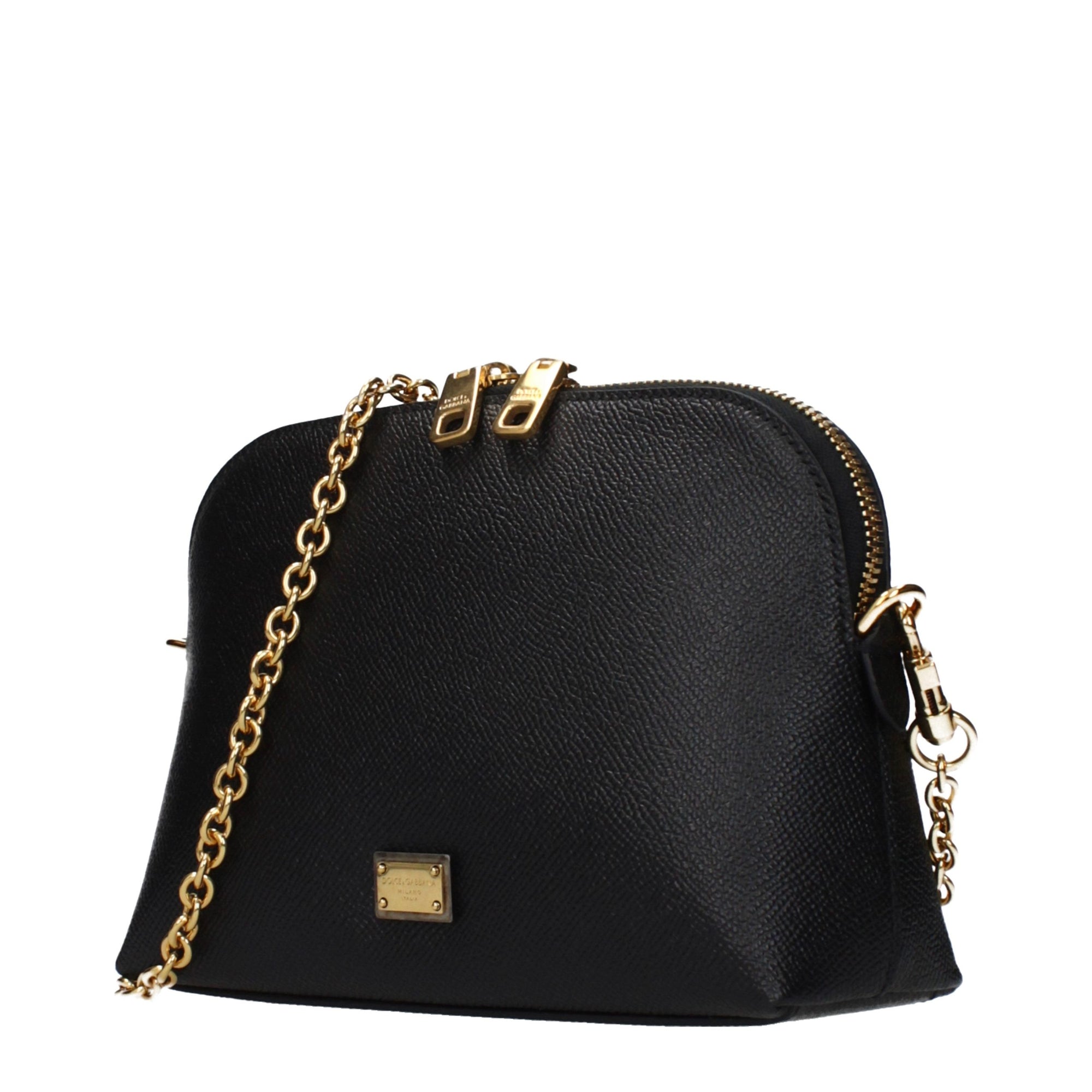 Dolce & Gabbana — Sac Bandoulière en Cuir Grainé Noir