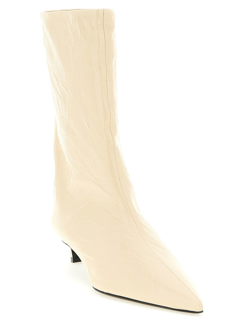 Beige Leather Ankle Boots