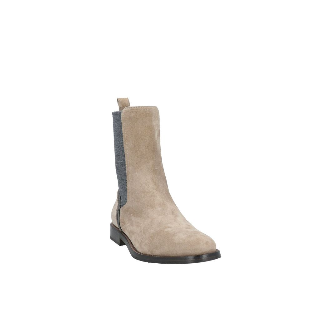 Leather Ankle Boots – Beige