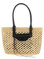 Beige Viscose Shoulder Bag