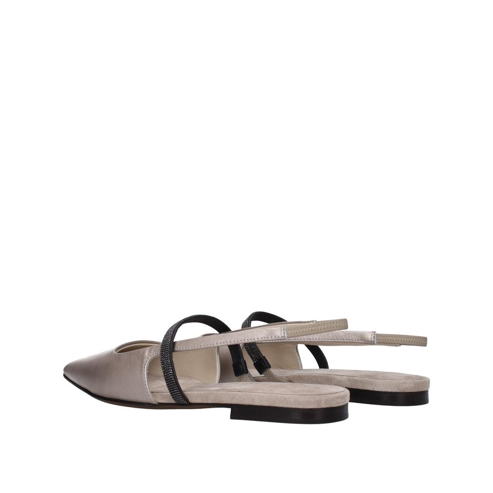 Leather Ballet Flats – Beige