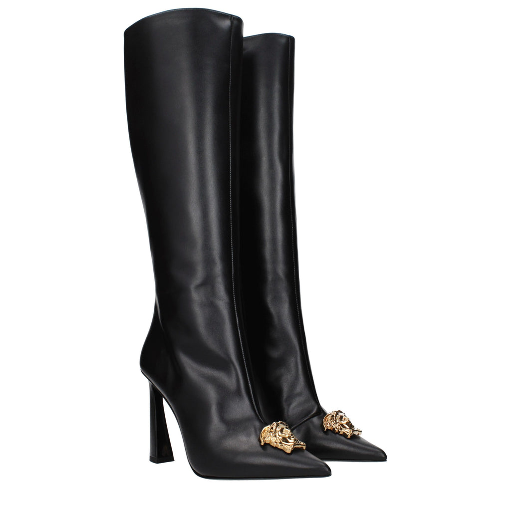 Black Leather High Heel Boots