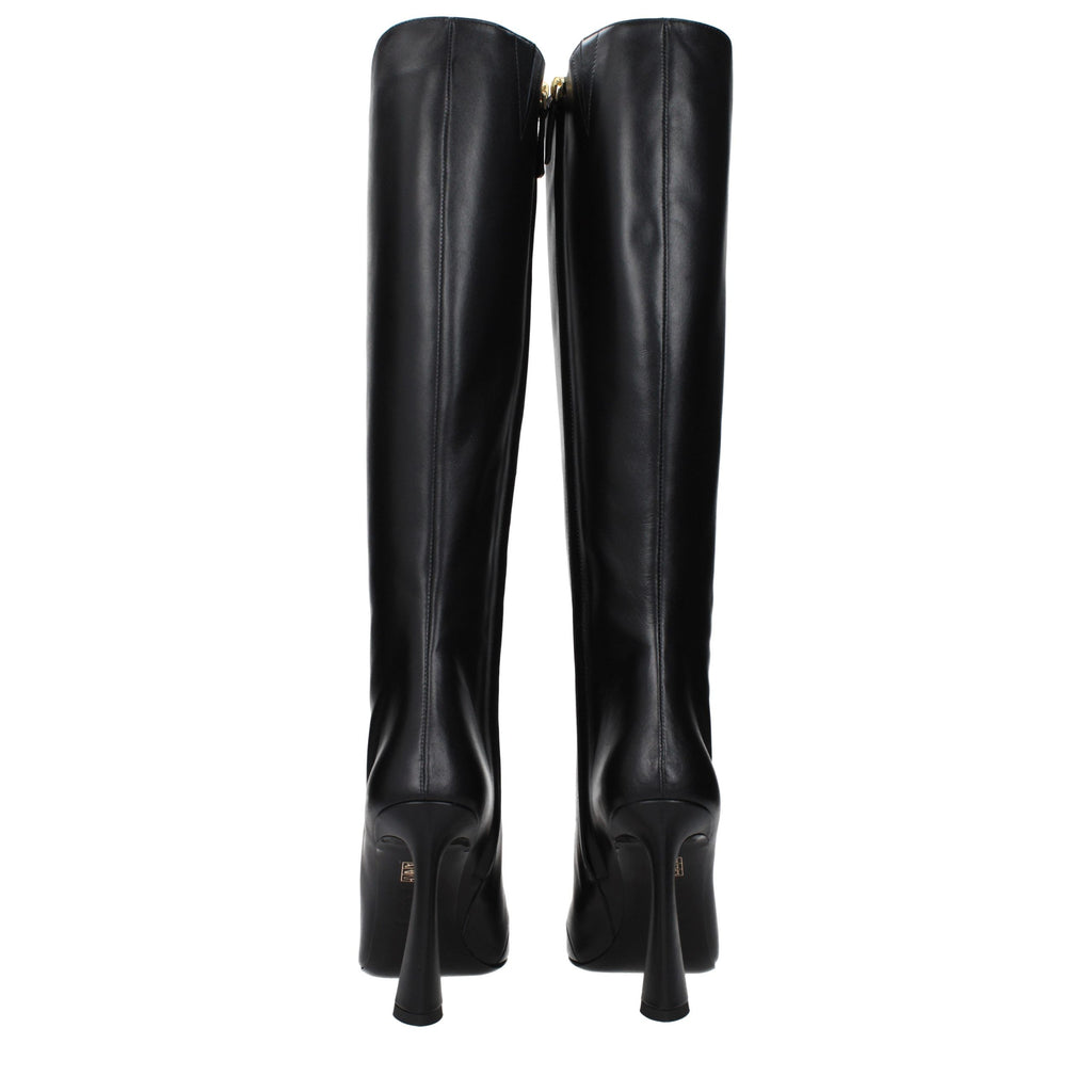 Black Leather High Heel Boots