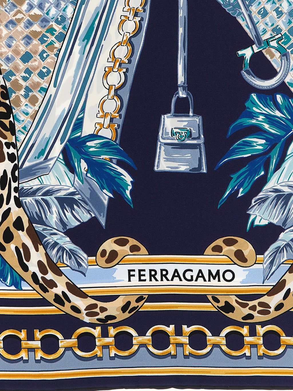 Gancini Silk Scarf – Blue