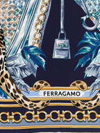 Gancini Silk Scarf – Blue