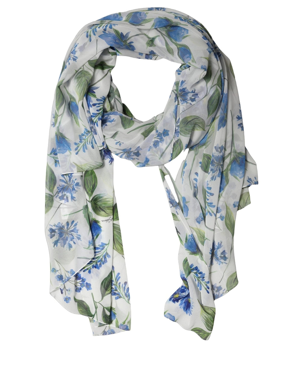 White and Blue Polyester Scarf