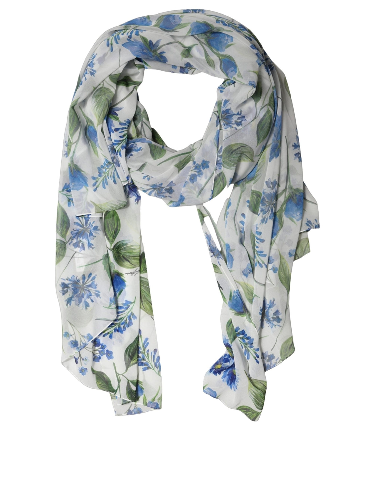 White and Blue Polyester Scarf