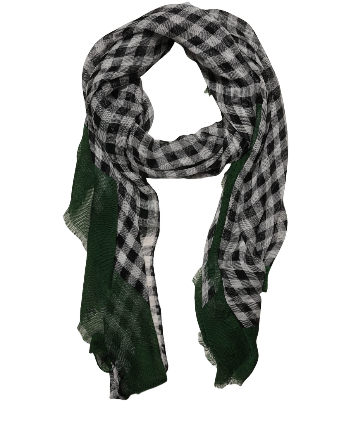 Green and White Silk Scarf