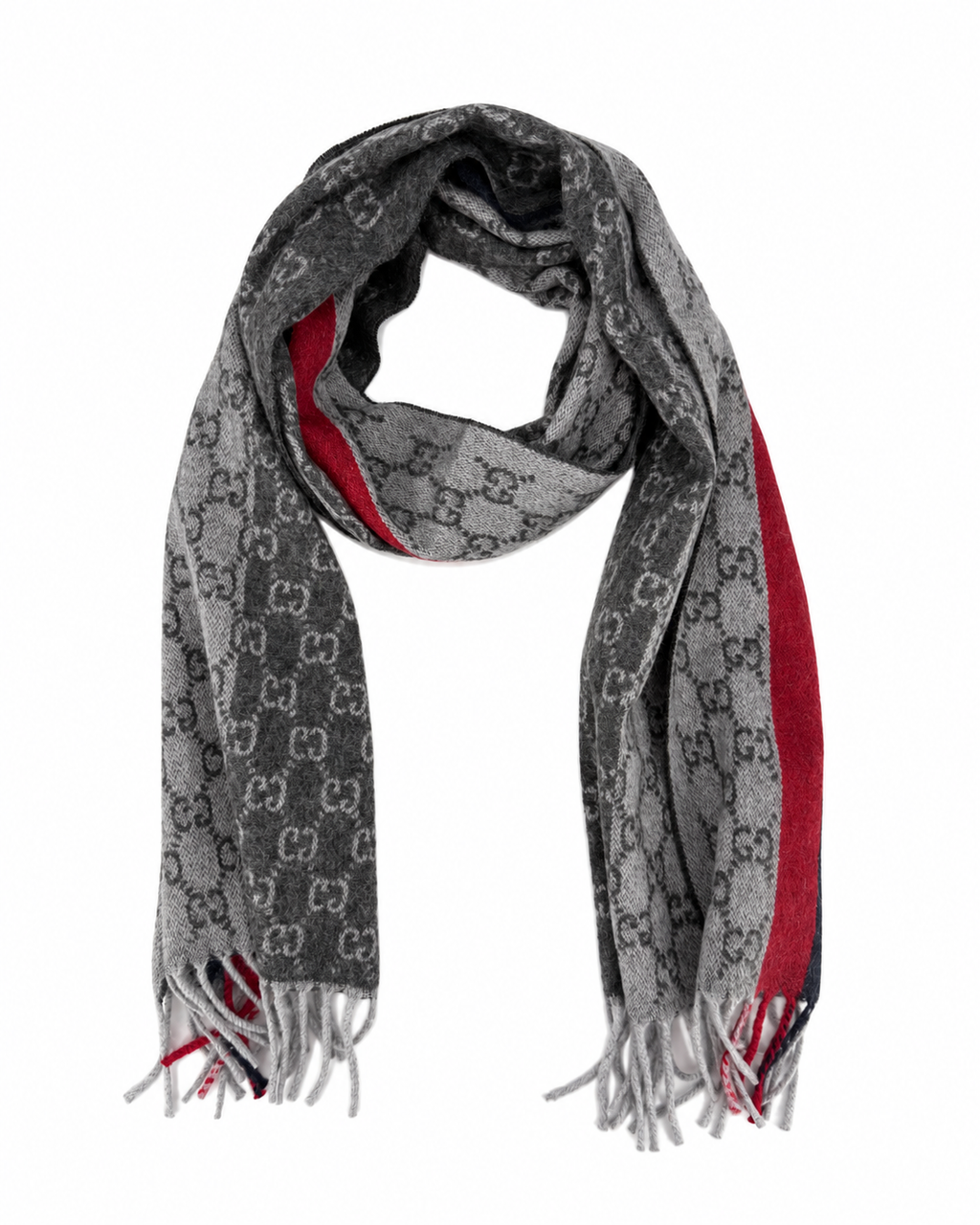 GG Cashmere Scarf – Grey & Red