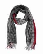 GG Cashmere Scarf – Grey & Red