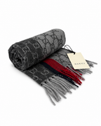 GG Cashmere Scarf – Grey & Red