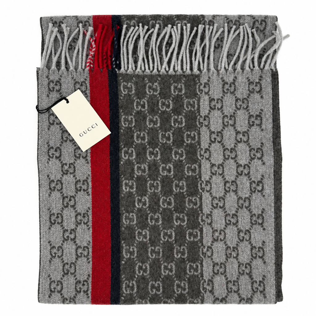 GG Cashmere Scarf – Grey & Red