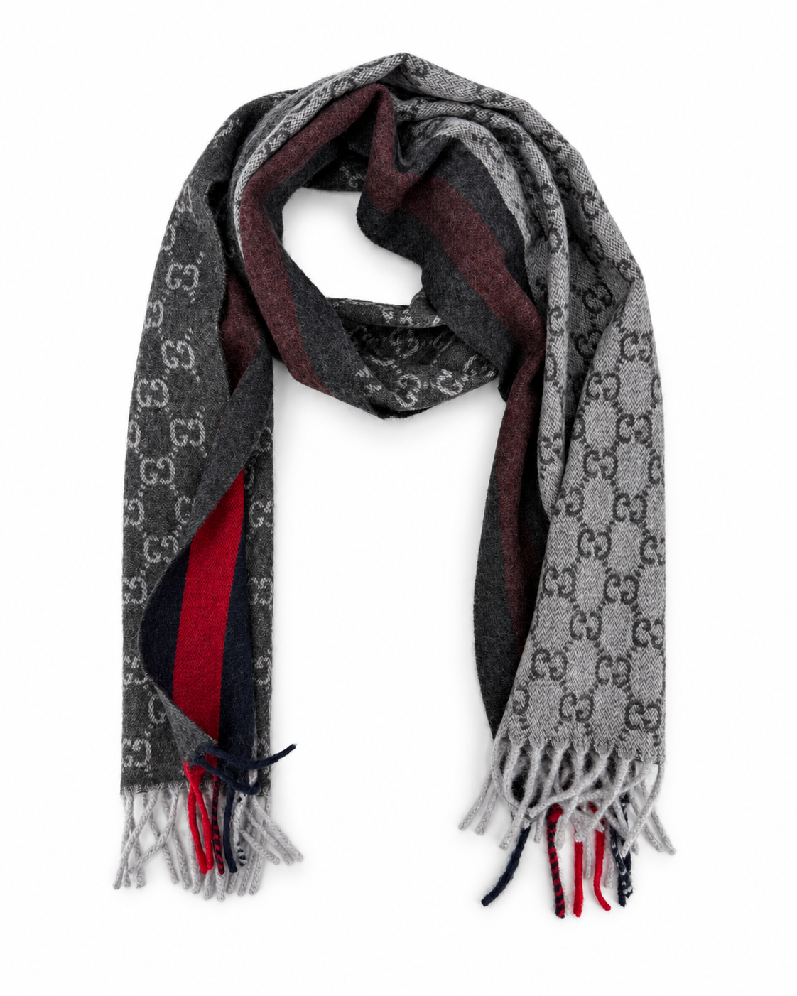 GG Cashmere Scarf – Charcoal & Navy