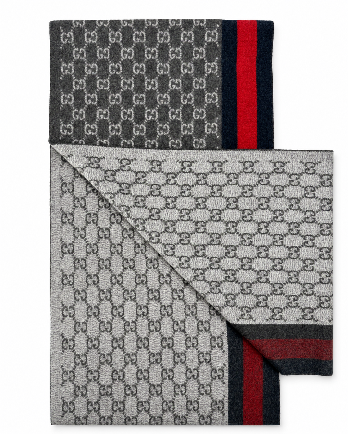 GG Cashmere Scarf – Charcoal & Navy