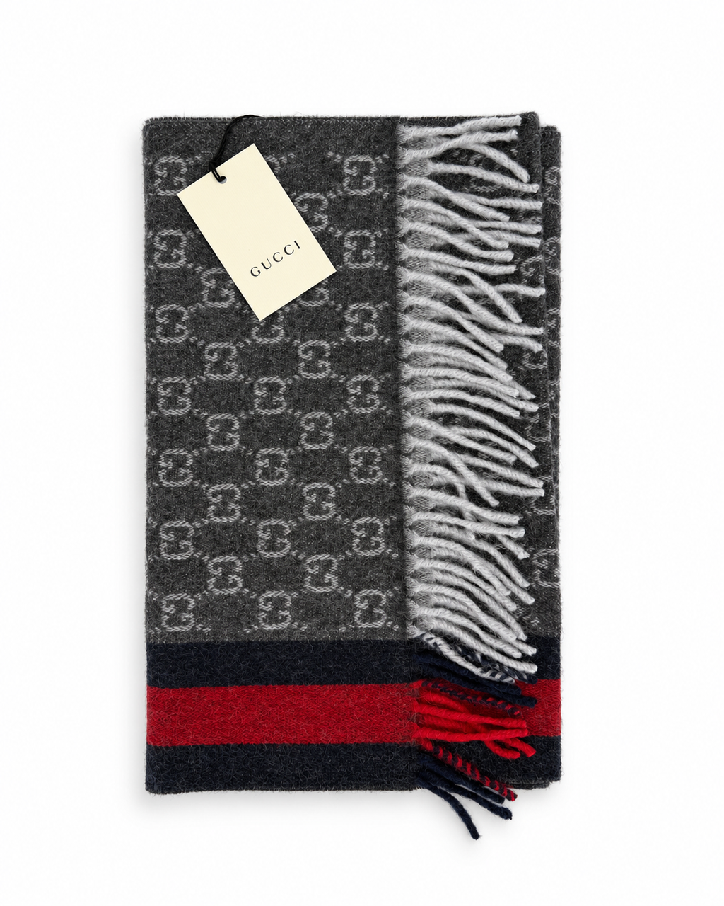 GG Cashmere Scarf – Charcoal & Navy