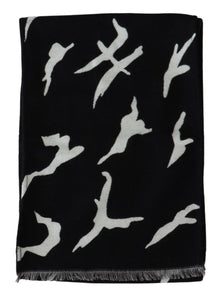 Écharpe foulard châle d'hiver chaud unisexe en laine noire et blanche