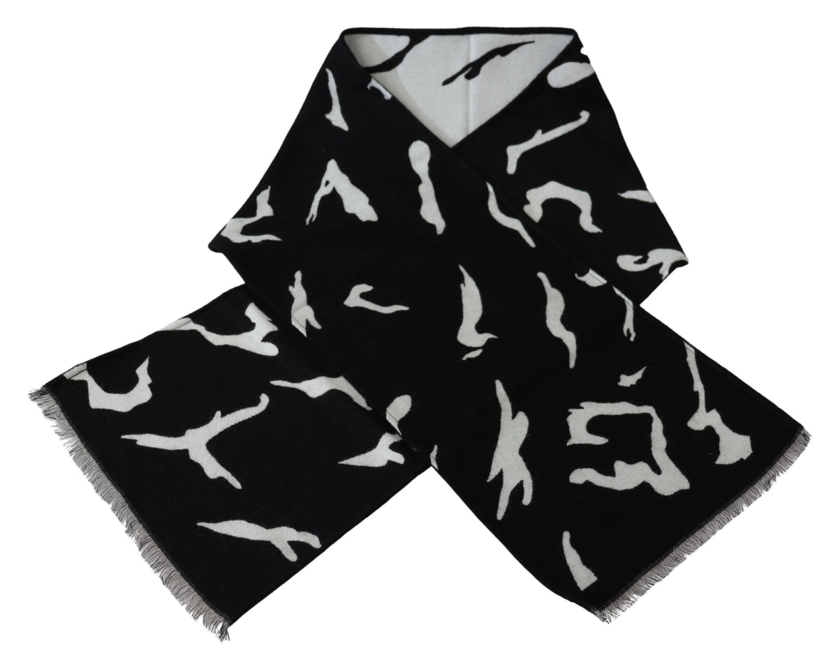 Écharpe foulard châle d'hiver chaud unisexe en laine noire et blanche