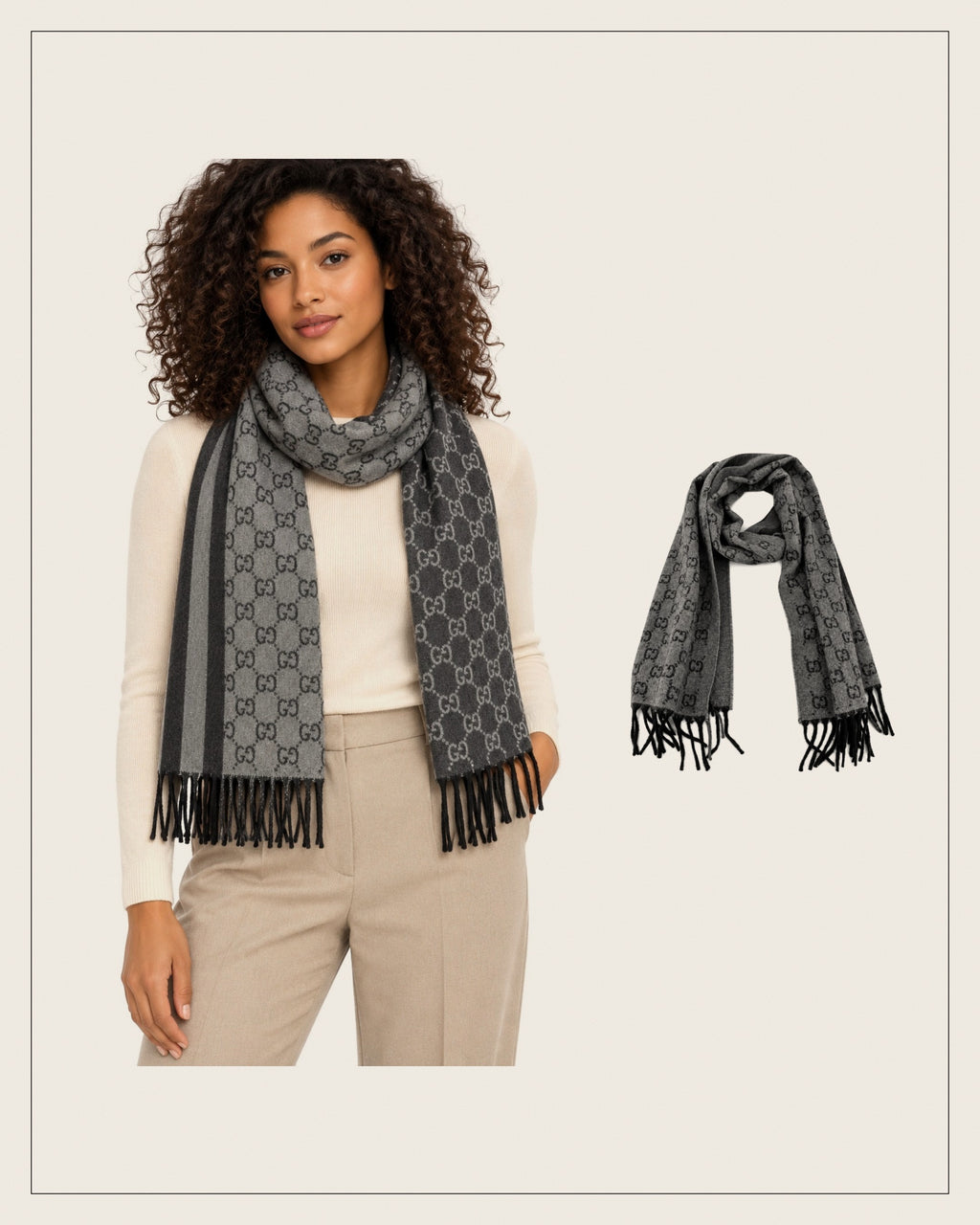 GG Cashmere Scarf – Grey & Black