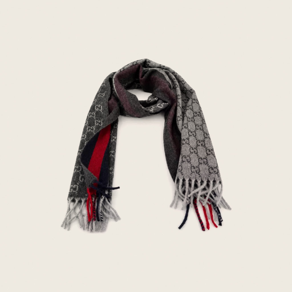 GG Cashmere Scarf – Charcoal & Navy