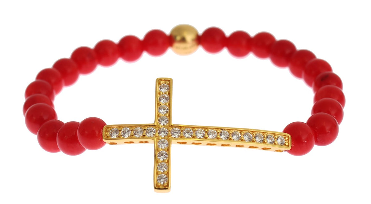 Cross Bracelet – Red Coral