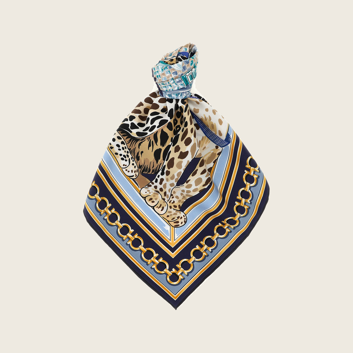 Gancini Silk Scarf – Blue