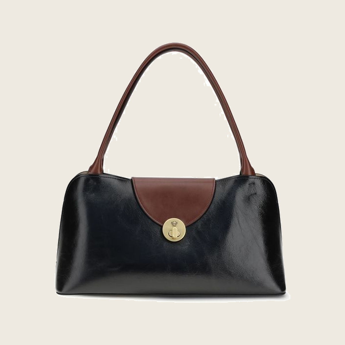 Medusa Leather Shoulder Bag – Black