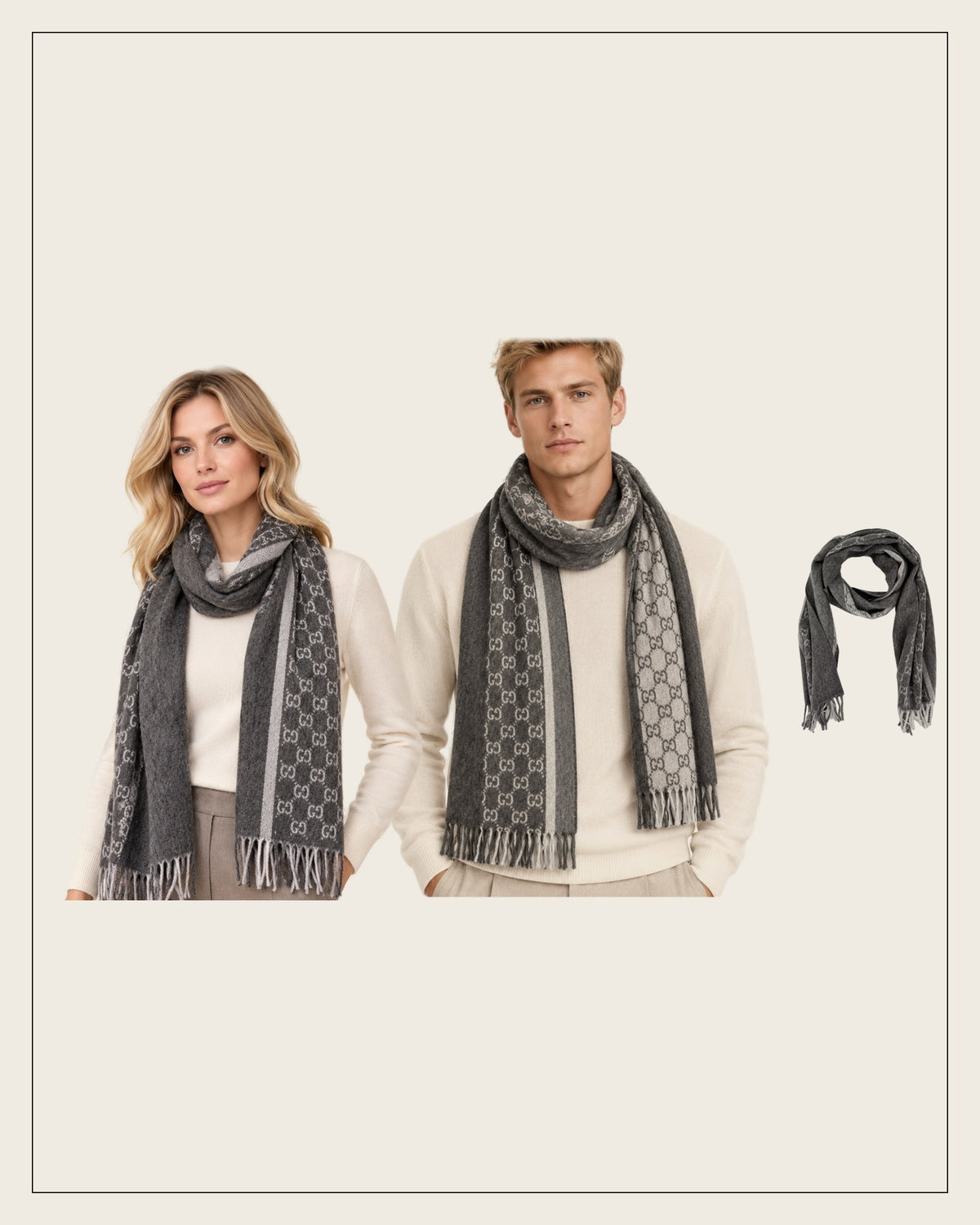 GG Cashmere Scarf – Charcoal
