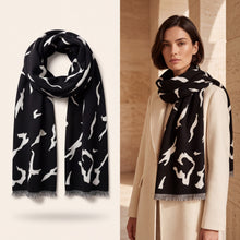 Écharpe foulard châle d'hiver chaud unisexe en laine noire et blanche