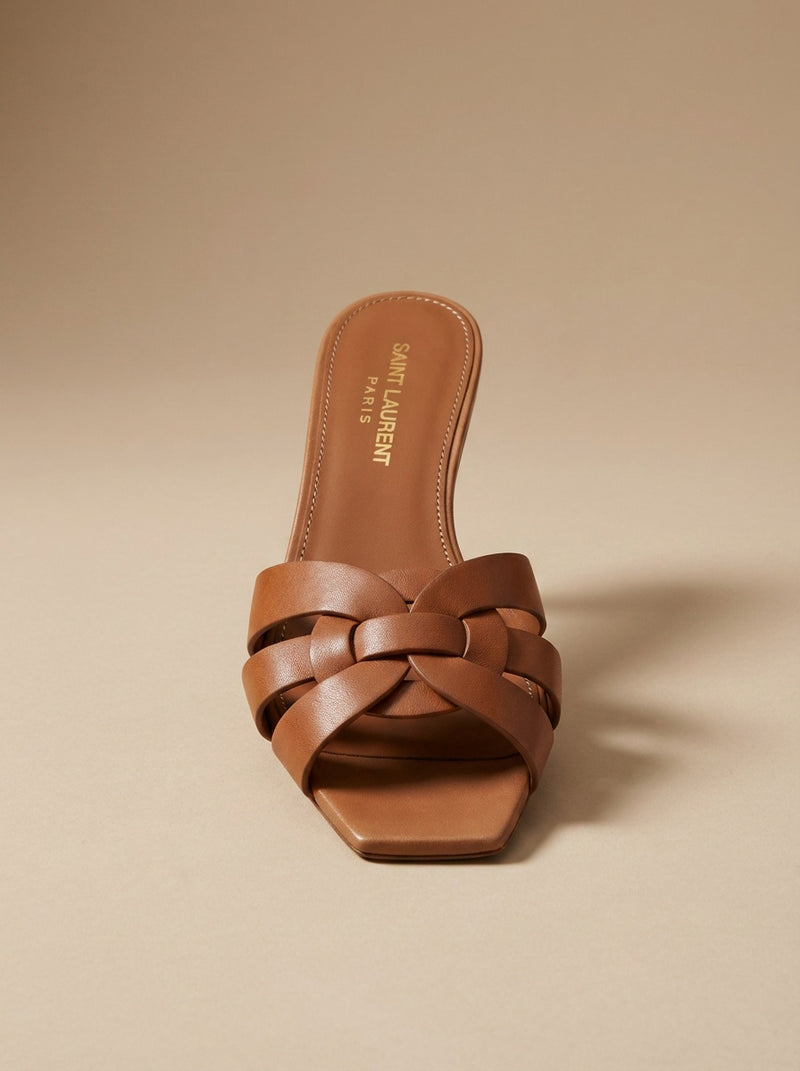 Saint Laurent Woven Strap Sandals in Calf Leather