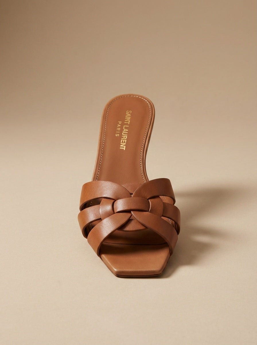 Saint Laurent Woven Strap Sandals in Calf Leather