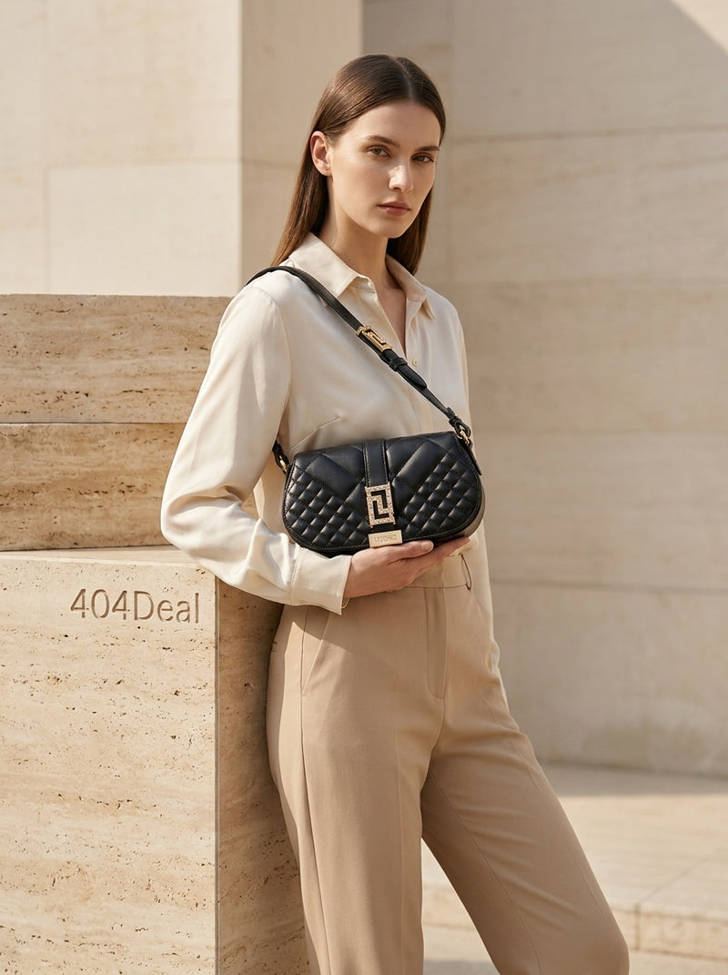 Versace Quilted Shoulder Strap Bag in Black Leather