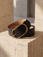 Dolce & Gabbana — Black Calfskin Classic Belt with Gold Oval Buckle