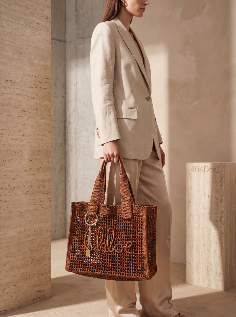 Chloé — Large Summer Banana East-West Tote in Raffia