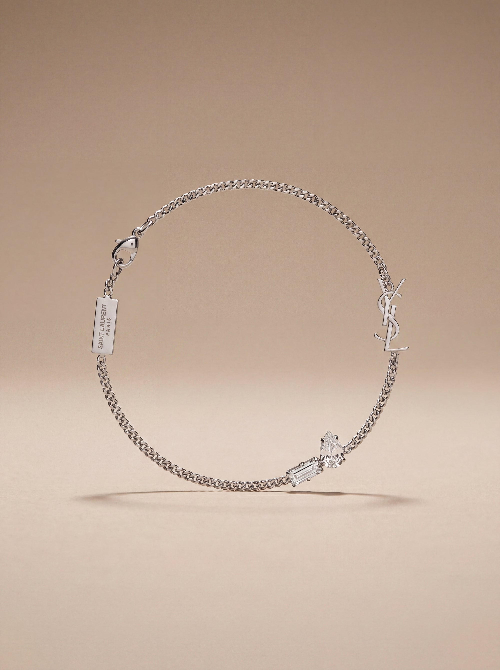 Saint Laurent — Cassandre Crystal Charm Bracelet in Silver-Tone Metal